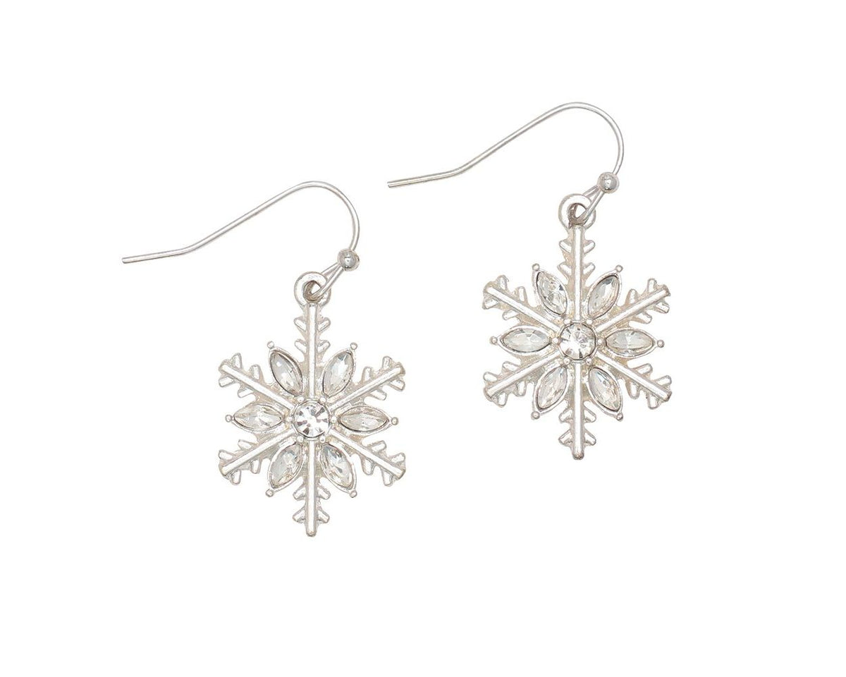 SILVER SNOWFLAKE EARRINGS WITH CRYSTALS