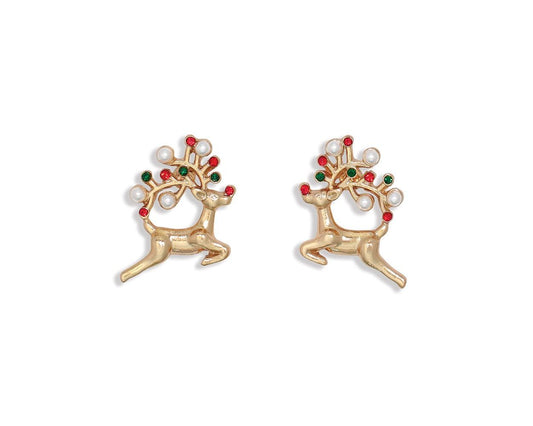 GOLD REINDEER WITH TREE ANTLER EARRINGS