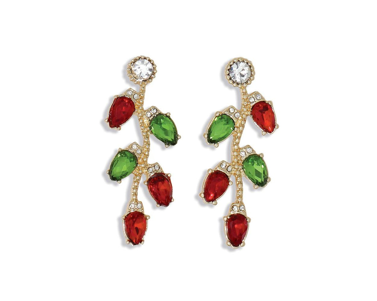 RED & GREEN CRYSTAL BULB STRAND EARRINGS