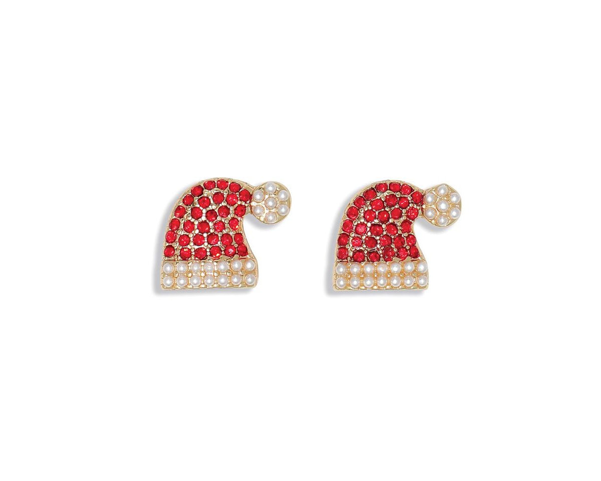 CRYSTAL & PEARL SANTA HAT EARRINGS