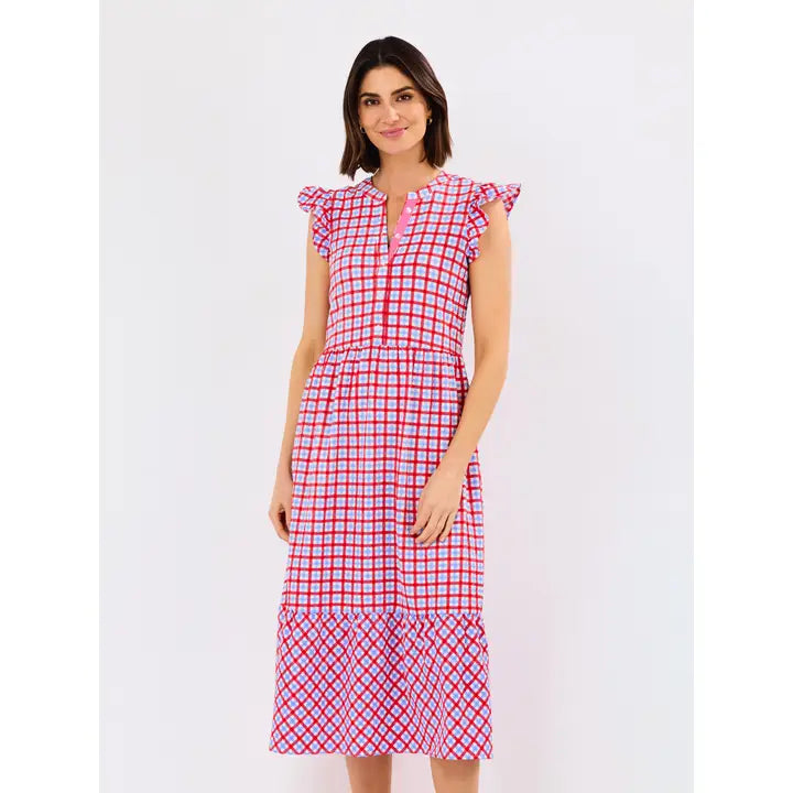 RILEY GINGHAM RED/BLUE MIDI DRESS