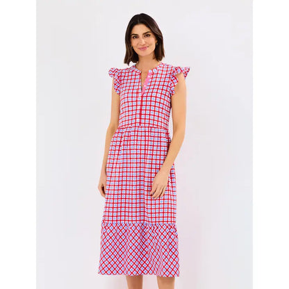 RILEY GINGHAM RED/BLUE MIDI DRESS