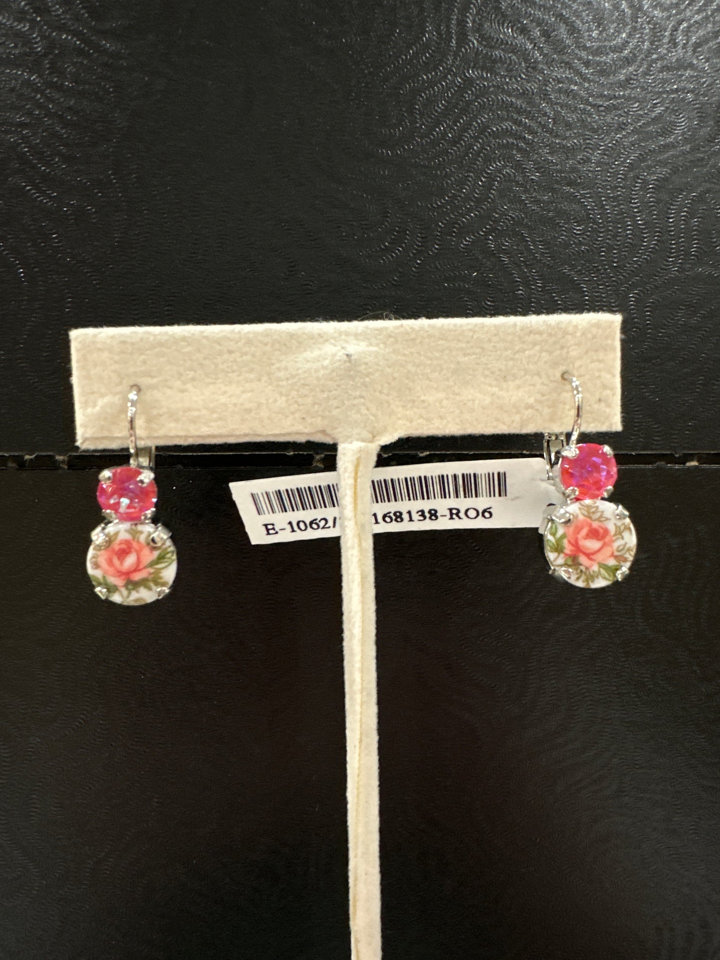 MARIANA EARRING-SLVR-SM PNK STONE W/LG ROSE STONE