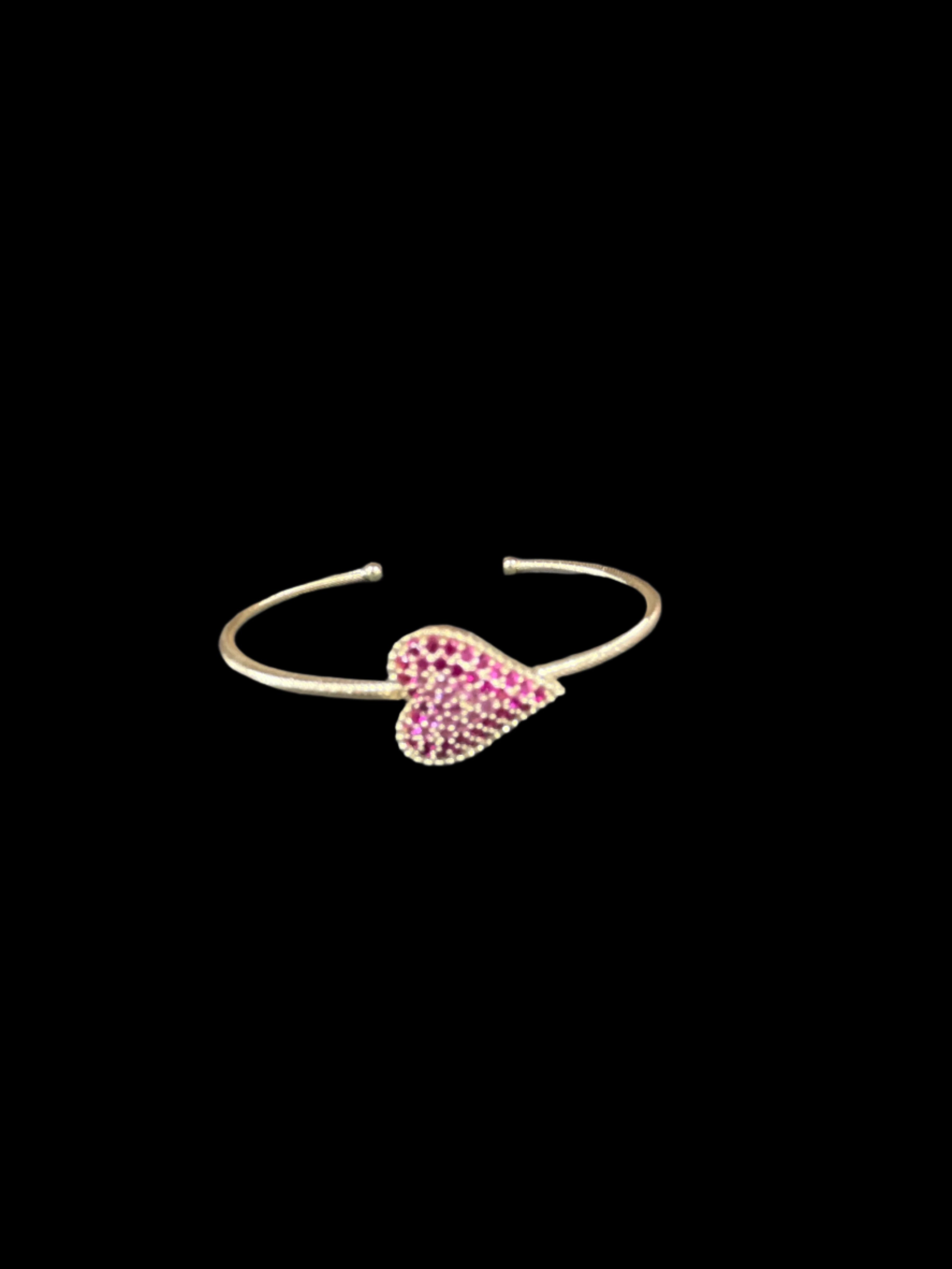 GOLD CUFF BRACELET WITH PINK PAVE HEART