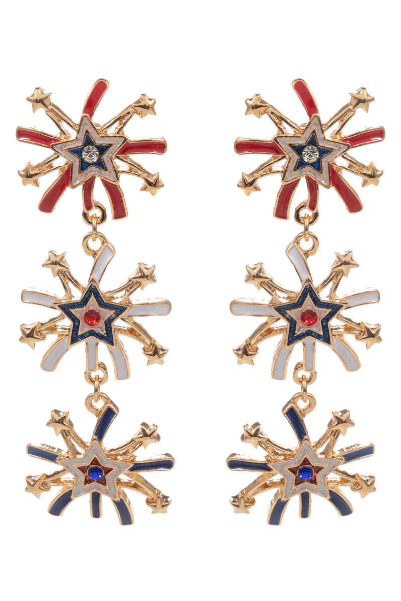 Fireworks American Flag Bling Enamel Post Earrings
