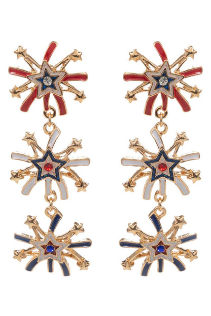 Fireworks American Flag Bling Enamel Post Earrings