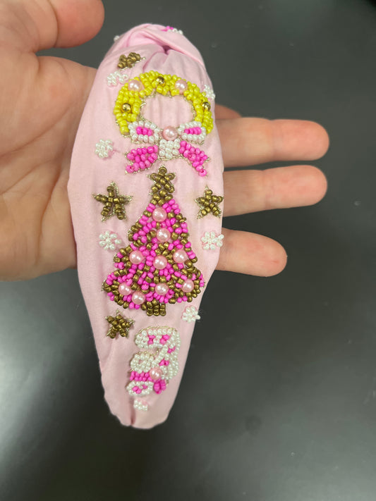 WREATH TREE CANDY CANE HEADBAND - PINK