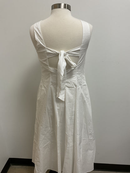 WHITE POPLIN KEYHOLE MIDI DRESS
