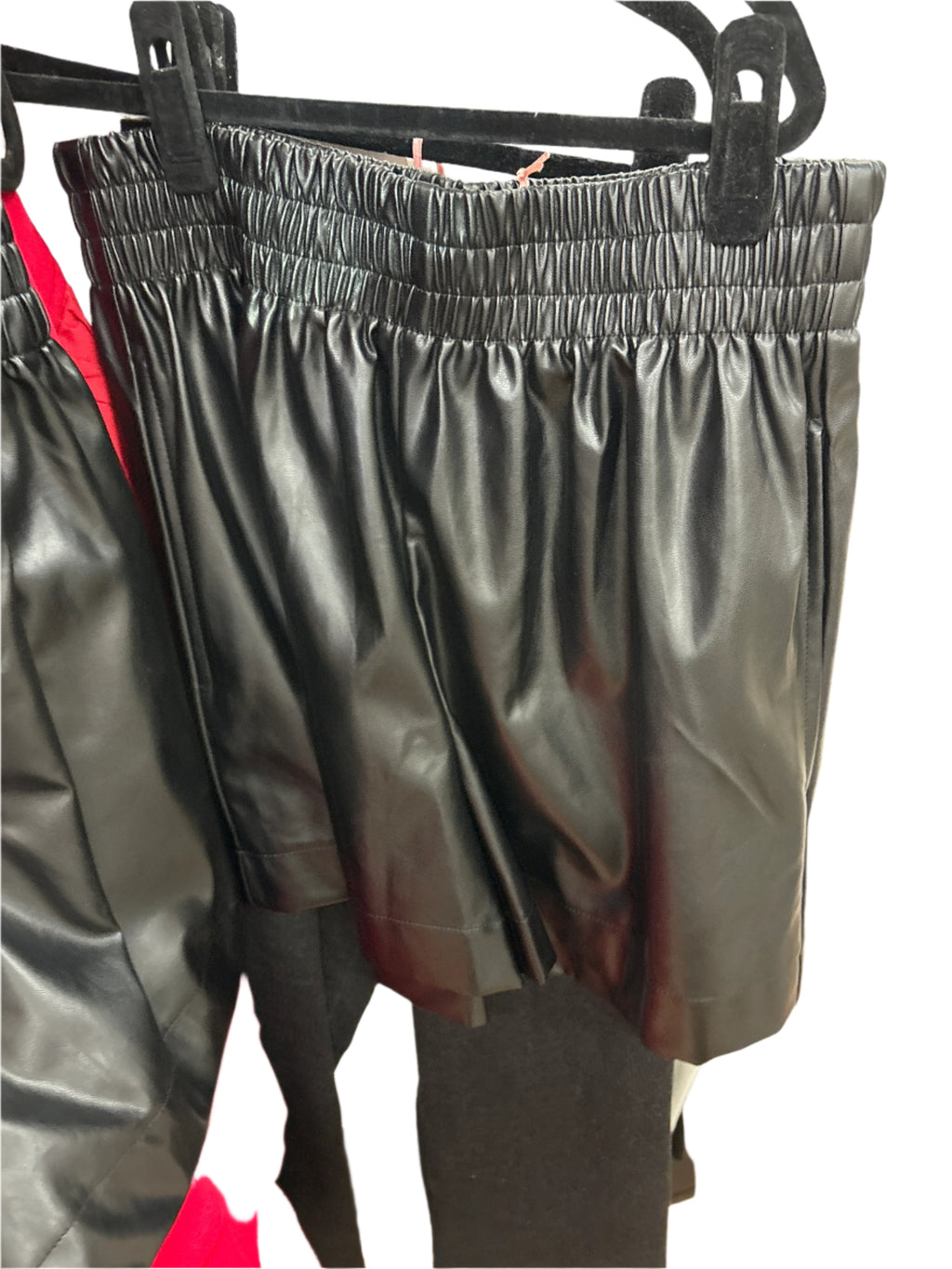 BLACK VEGAN LEATHER FLARE PANTS AND SHORTS