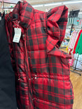 RED PLAID PUFFER VEST W/RUFFLE SHOULDER - S