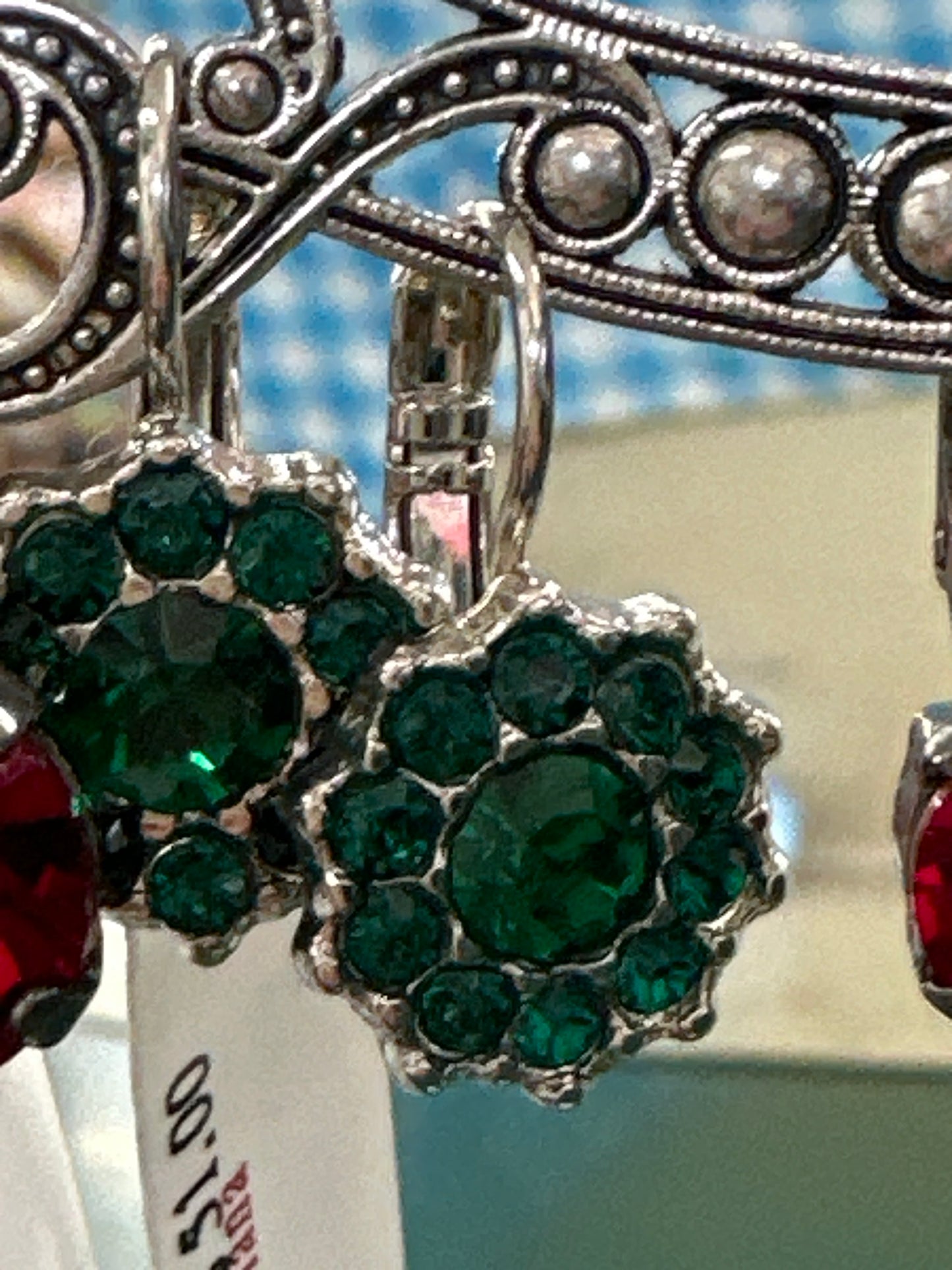 MARIANA EARRINGS - SLVR - GREEN CRYSTAL FLOWERS