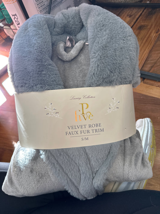LUXURY VELVET ROBE - GREY - S/M