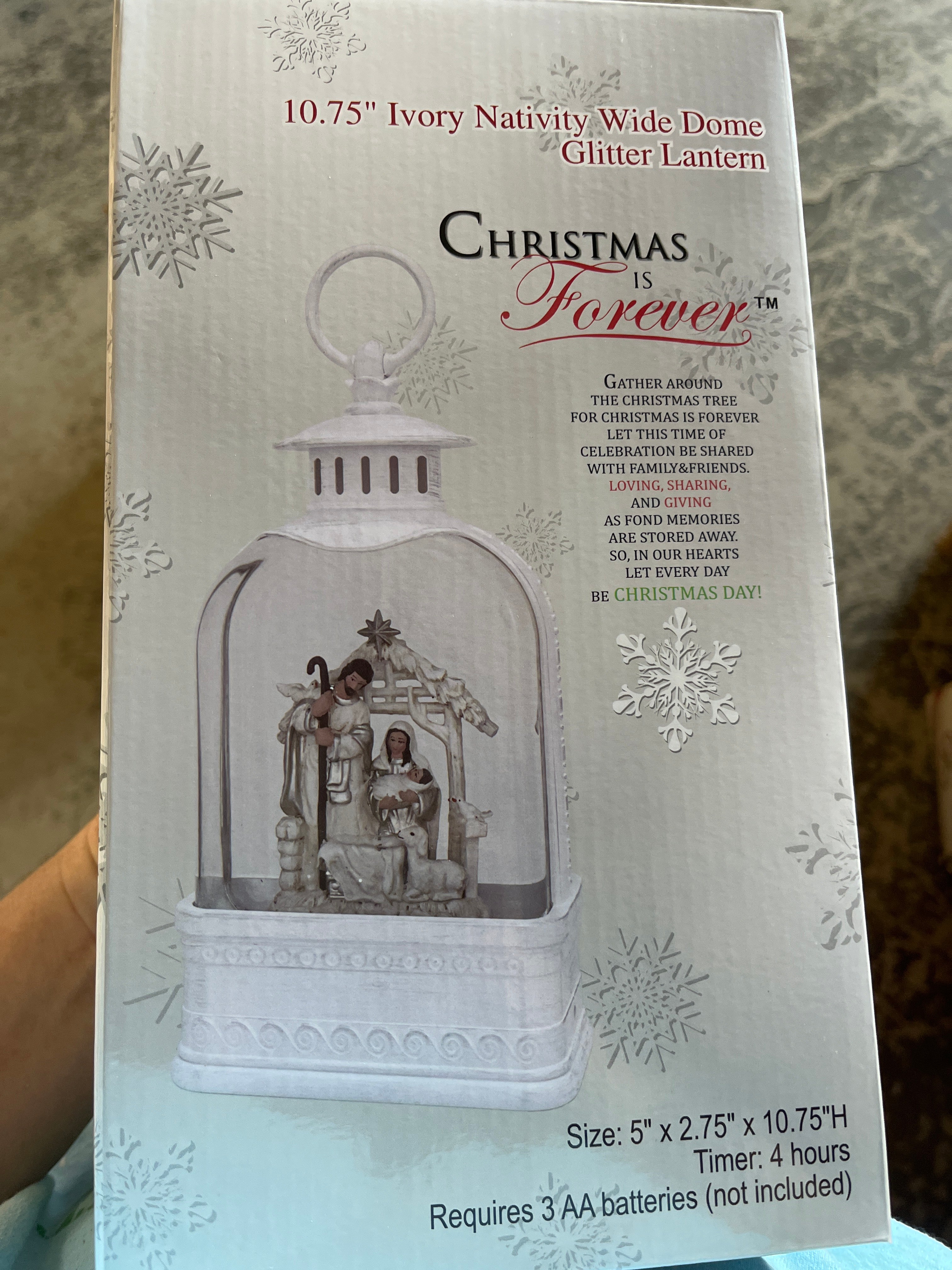 10.75"W Ivory Nativity Dome Glitter Lantern - Christmas is Forever