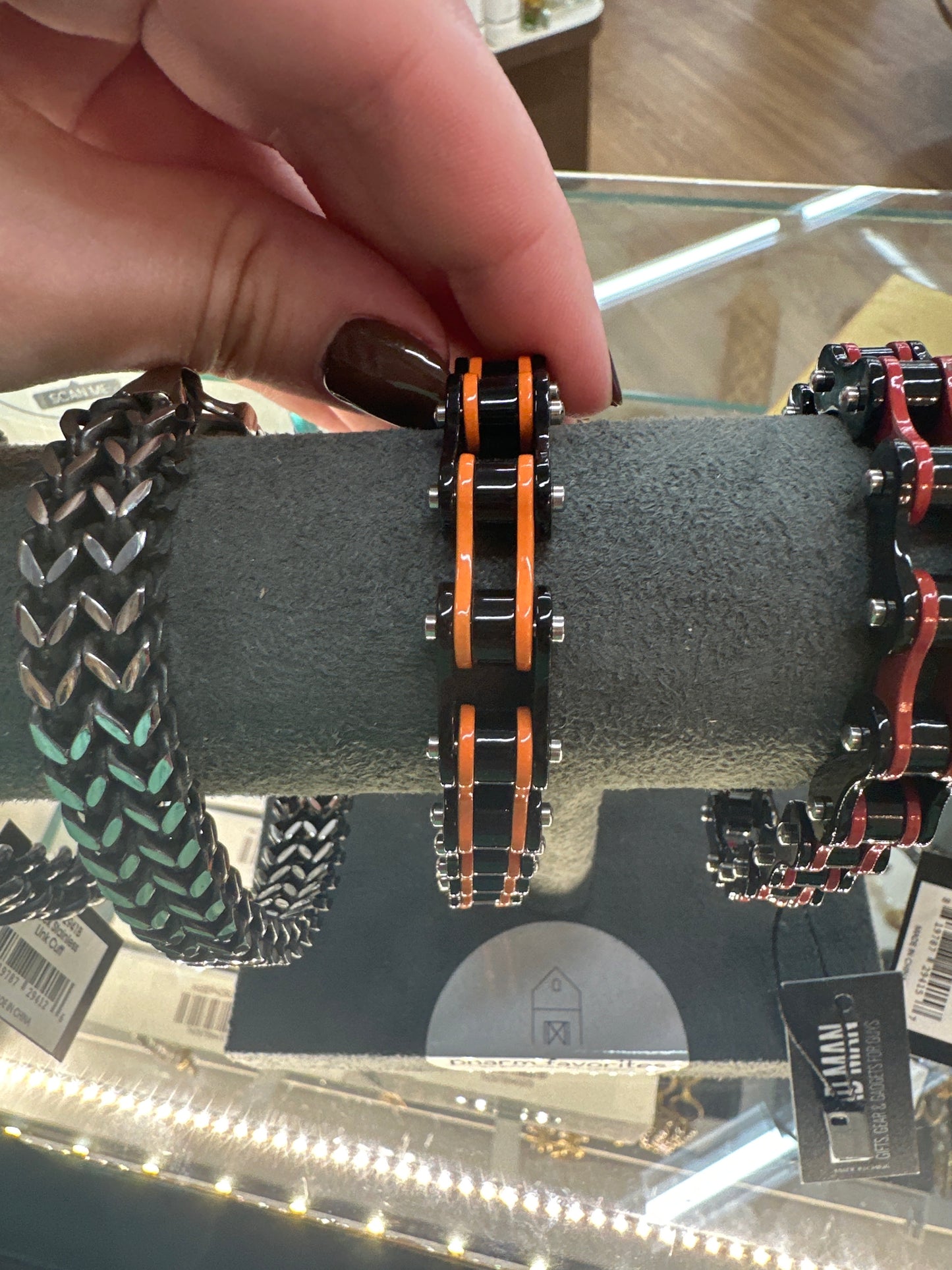 ORNGE/BLK BIKE CHAIN BRACELET