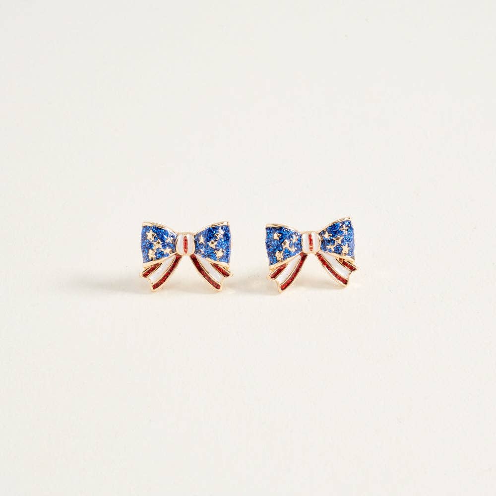 AMERICAN USA FLAG BOW RIBBON ENAMEL POST EARRINGS