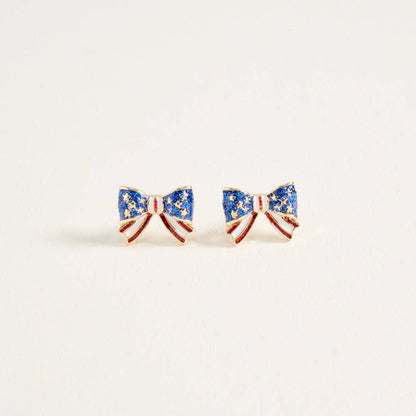 AMERICAN USA FLAG BOW RIBBON ENAMEL POST EARRINGS