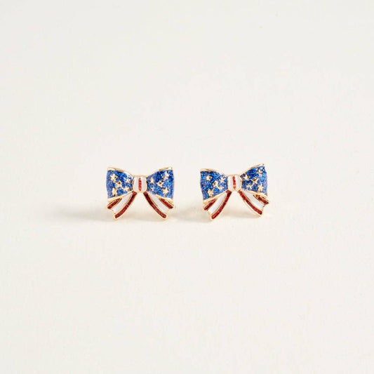 AMERICAN USA FLAG BOW RIBBON ENAMEL POST EARRINGS