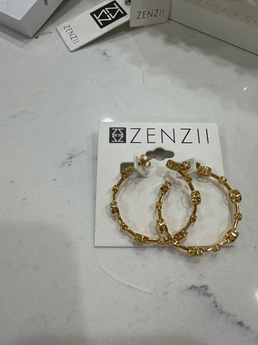 MULTI-SIZE CRYSTAL OPEN HOOP EARRINGS - GOLD/CLR