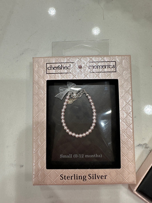 SERENITY 2 - SLVR BRCLT W/PINK PEARLS & HEART - SM