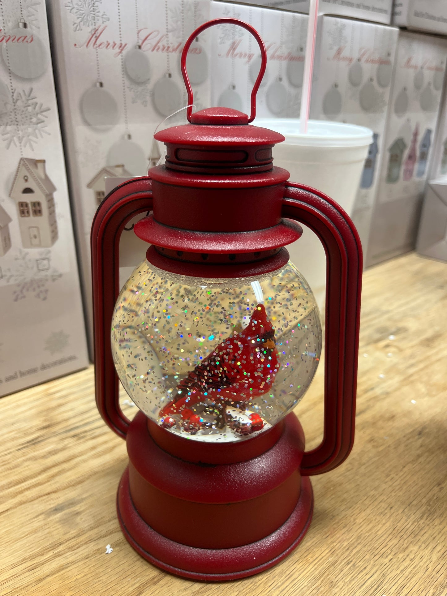 CARDINAL RED GLITTER LANTERN