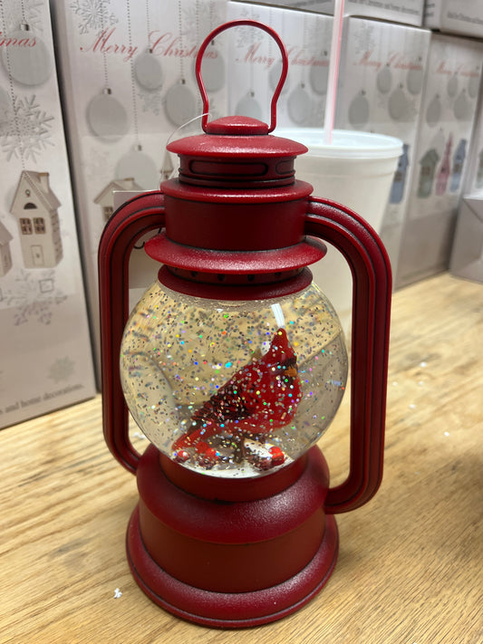 CARDINAL RED GLITTER LANTERN
