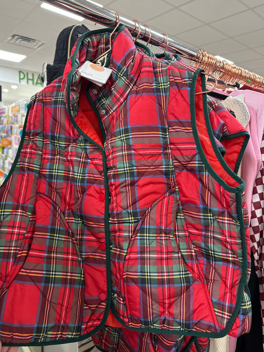 Ruby Red Plaid Crop Puffer Vest - Fashion by Mirabeau