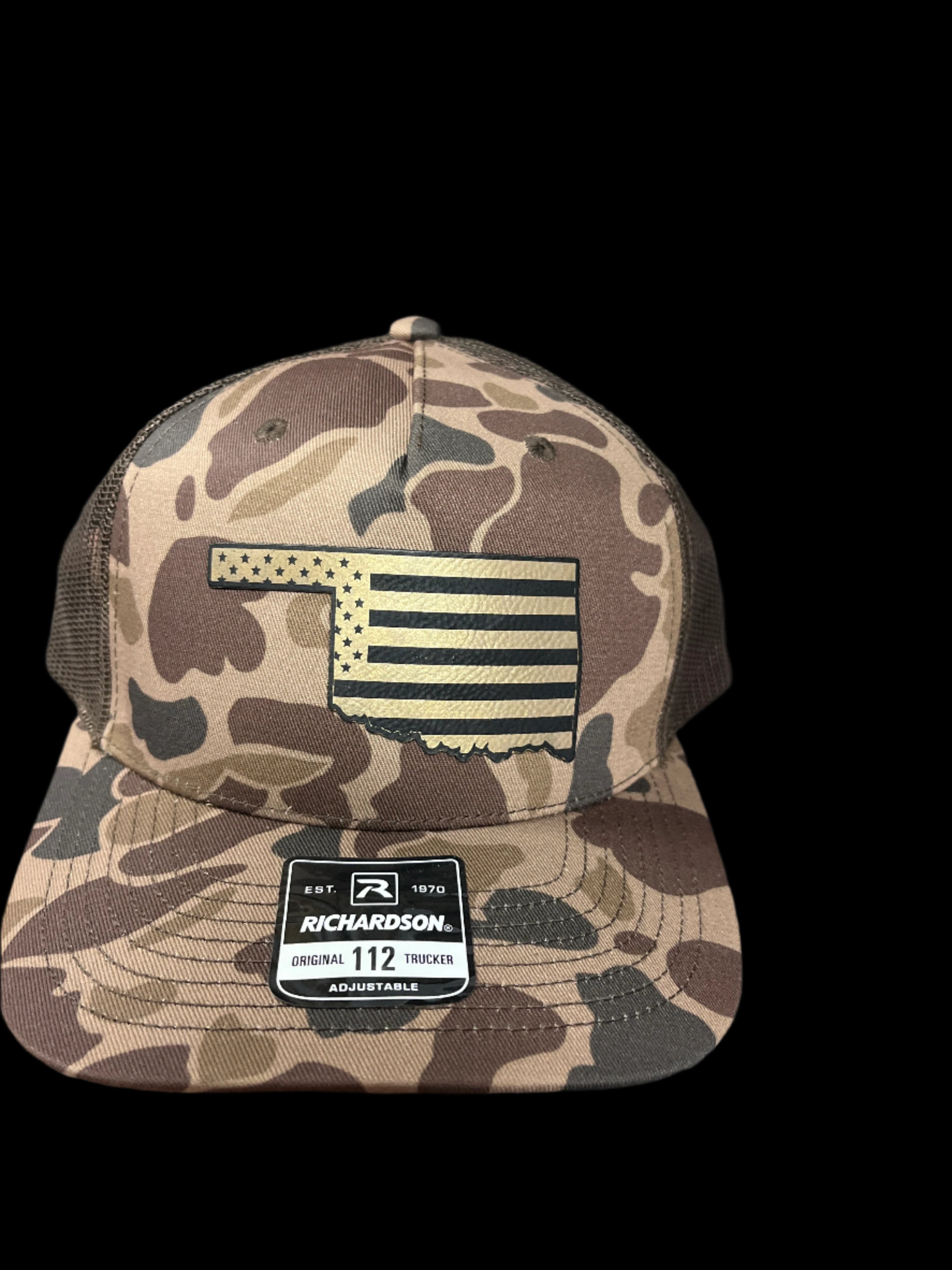 BROWN CAMO HAT - OKLAHOMA STARS & STRIPES PATCH