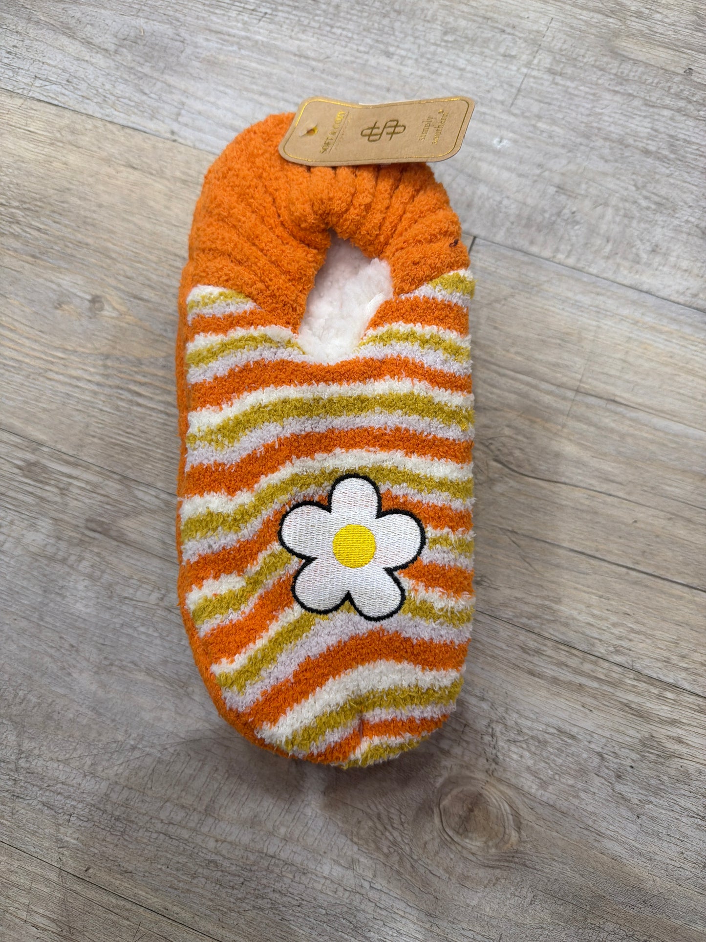 ORANGE/YELLOW STRIPED DAISY SLIPPERS