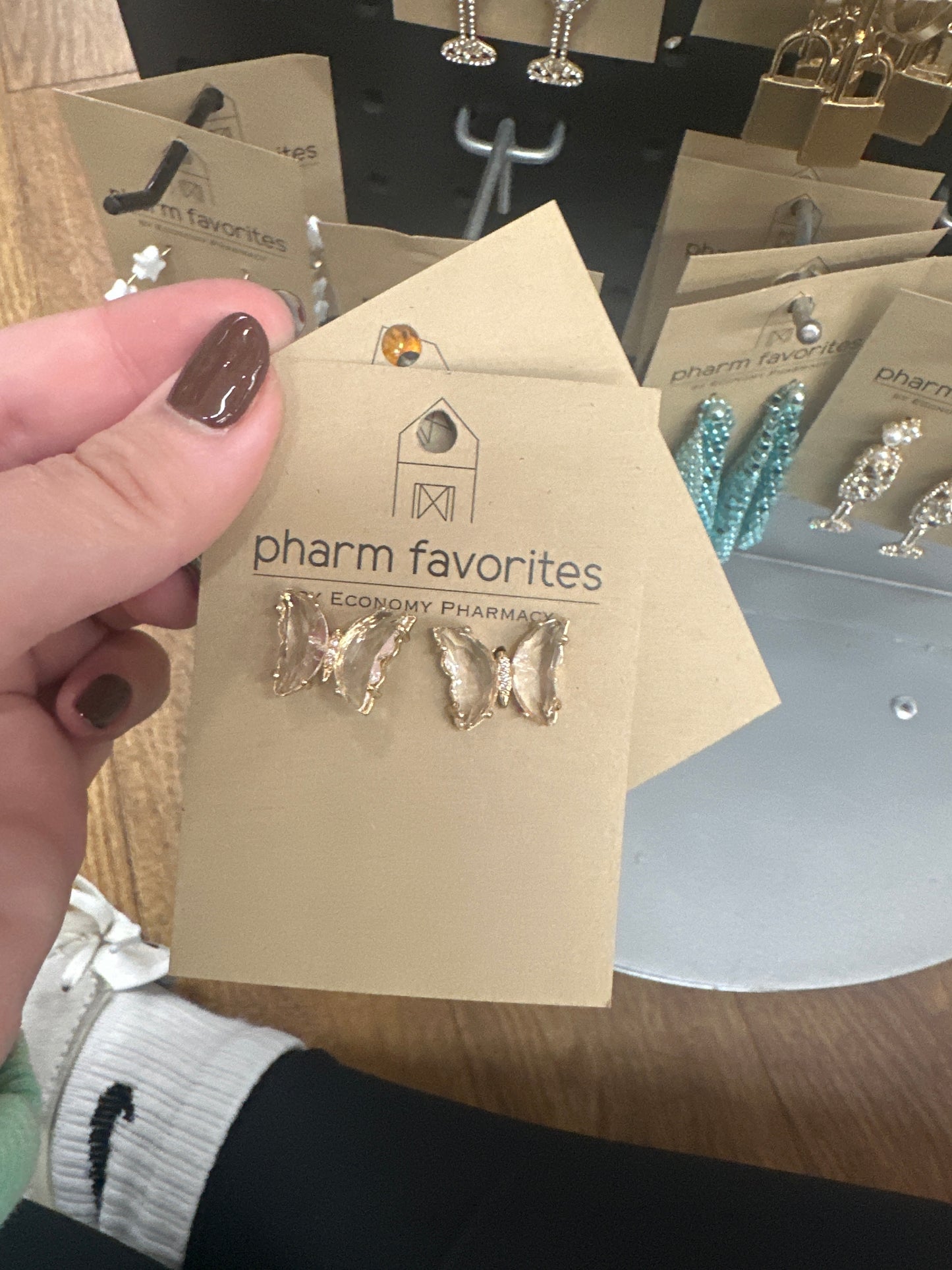 CLEAR BUTTERFLIES W/GOLD TRIM EARRINGS