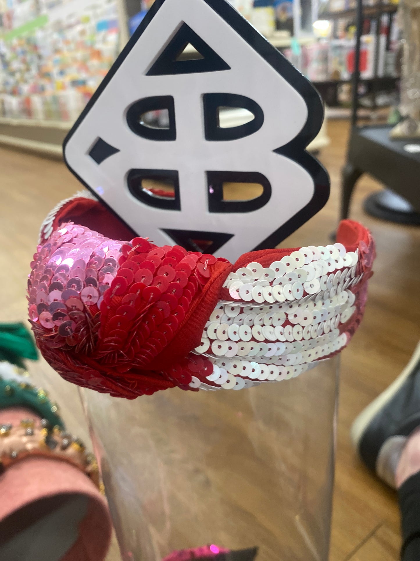 RED/PINK/WHITE SEQUIN HEADBAND