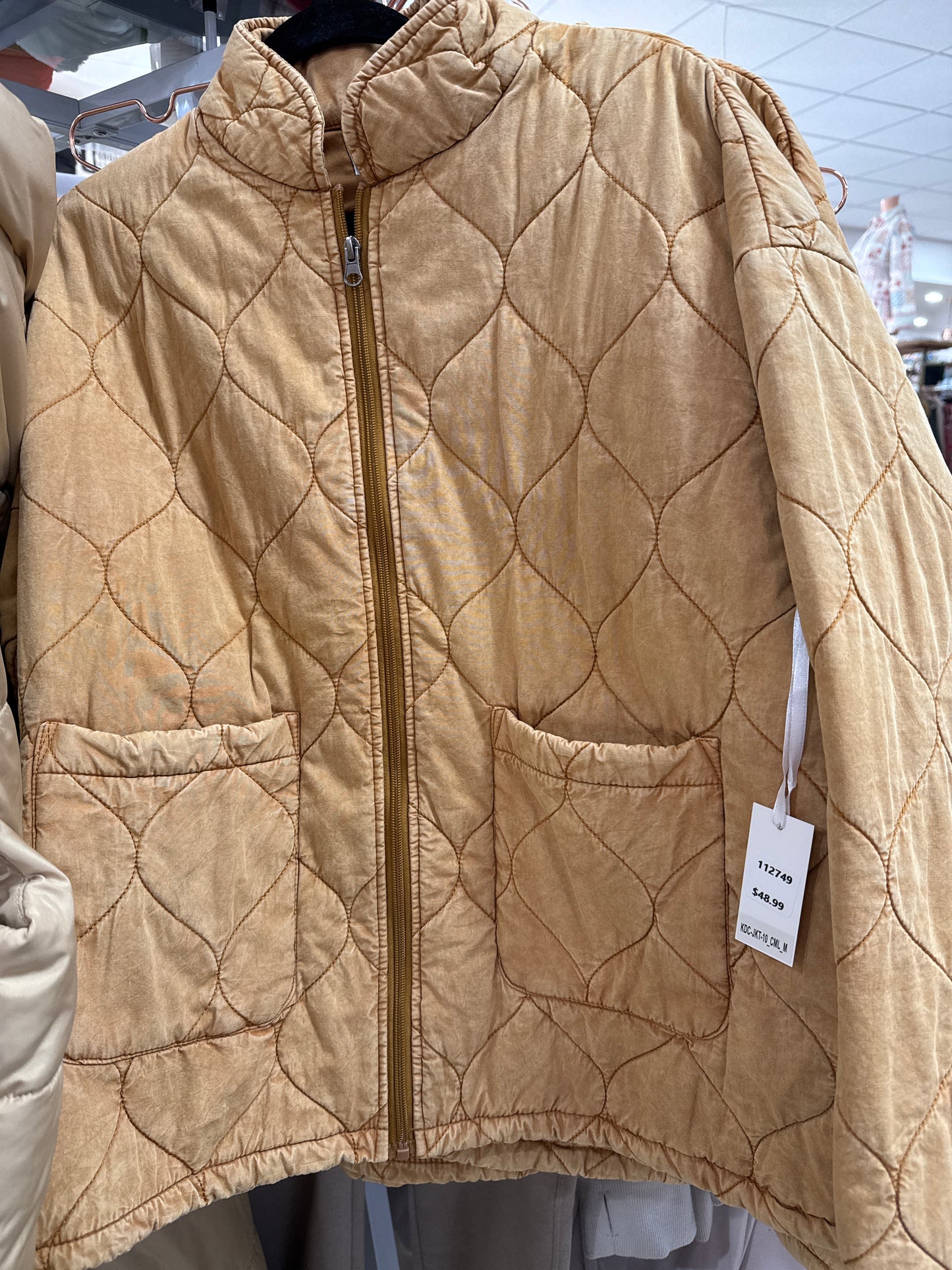 WASHED QUILTED JACKET - CAMEL