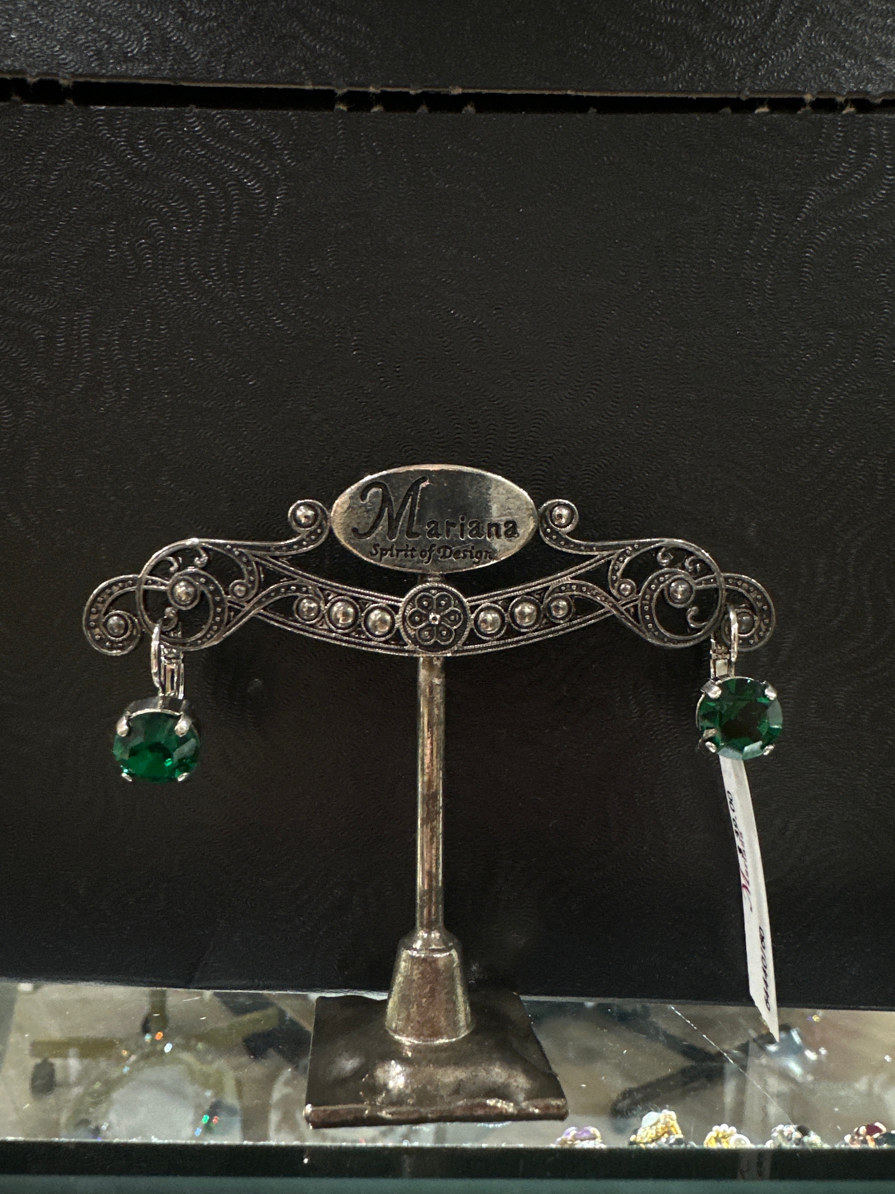 MARIANA EARRINGS - SLVR - LG  GREEN CRYSTAL