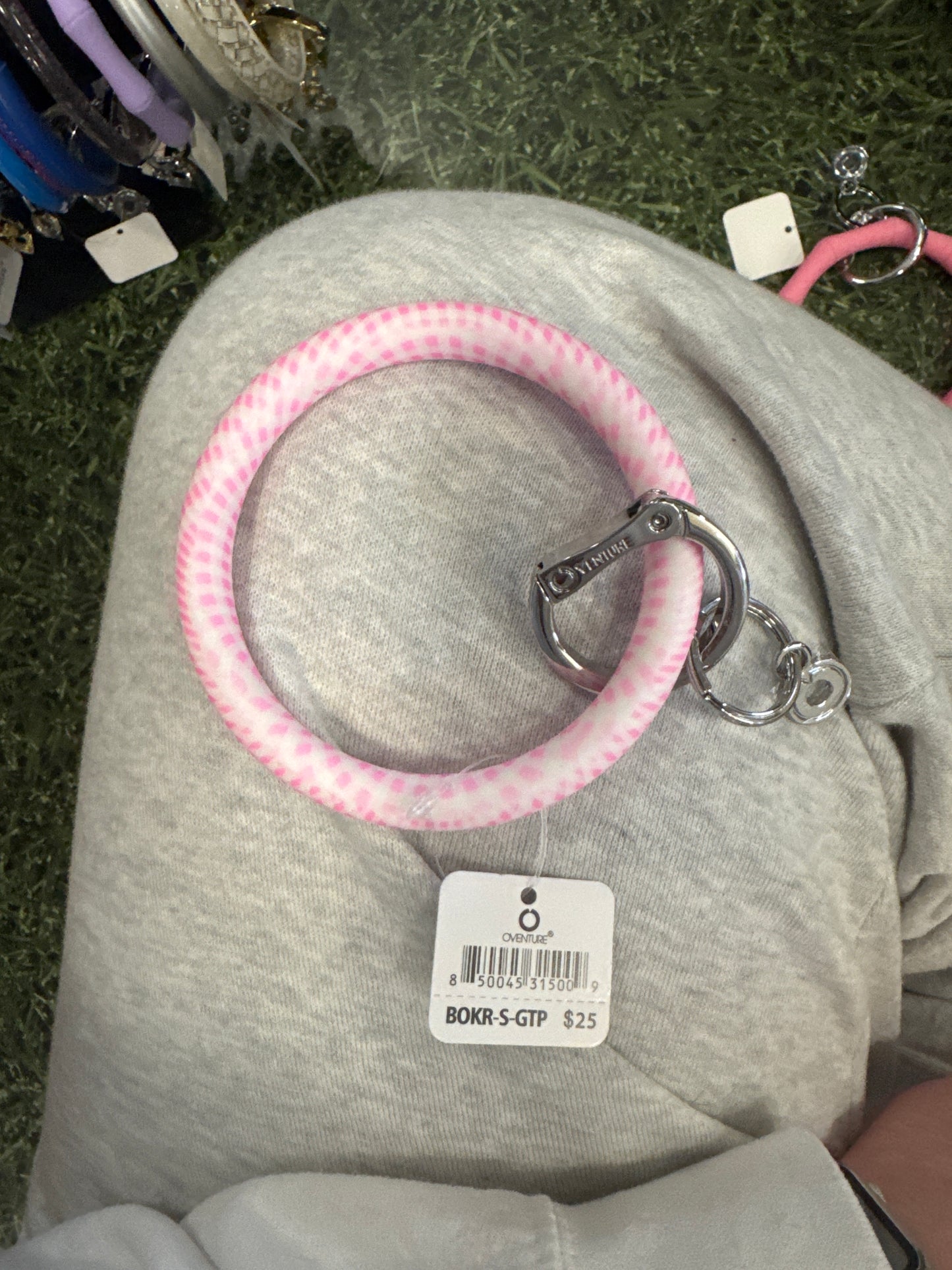 SILICONE BIG O KEY RING - GINGHAM TICKLED PINK