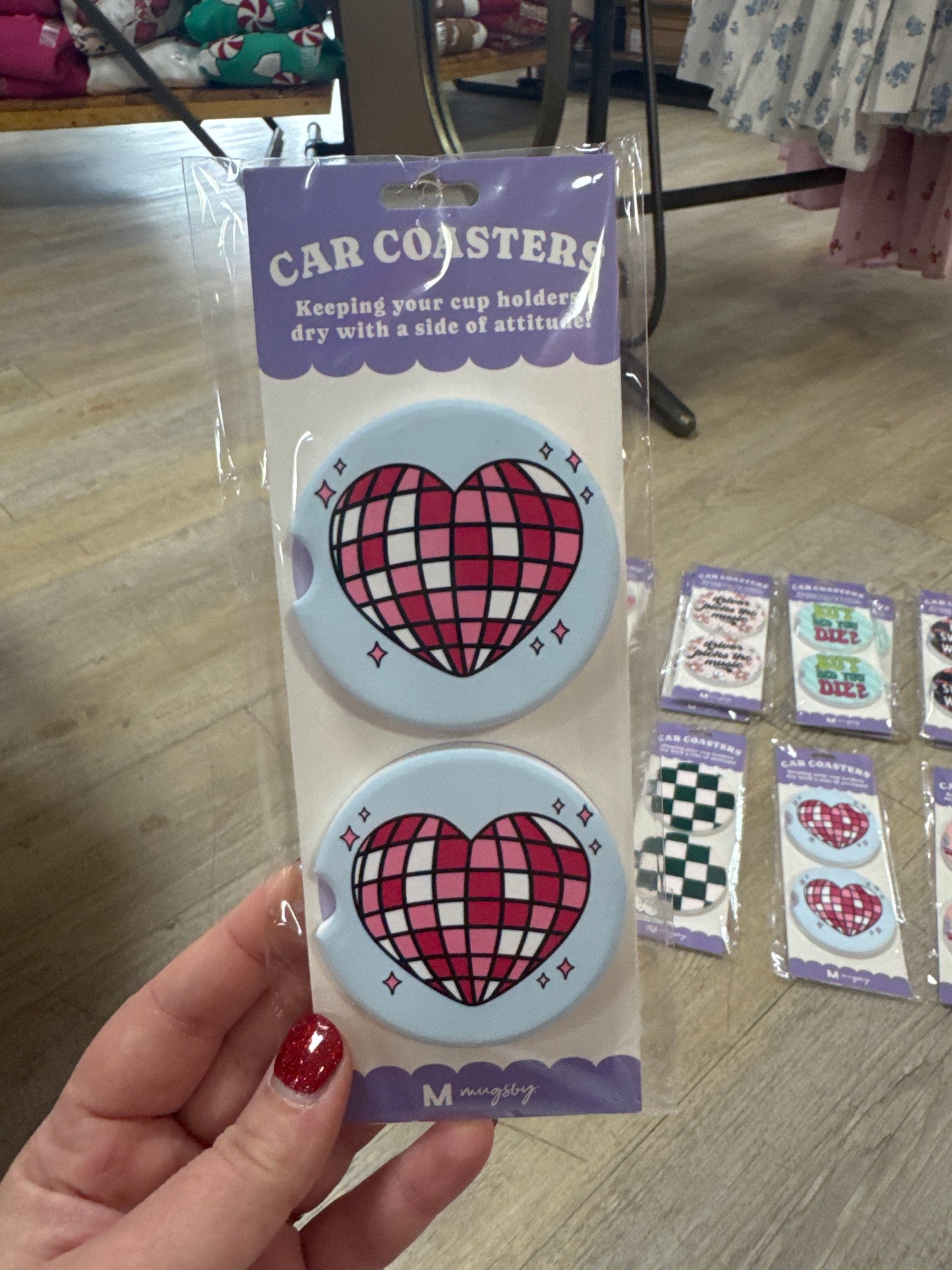 CAR COASTERS - 2PC - DISCO HEART
