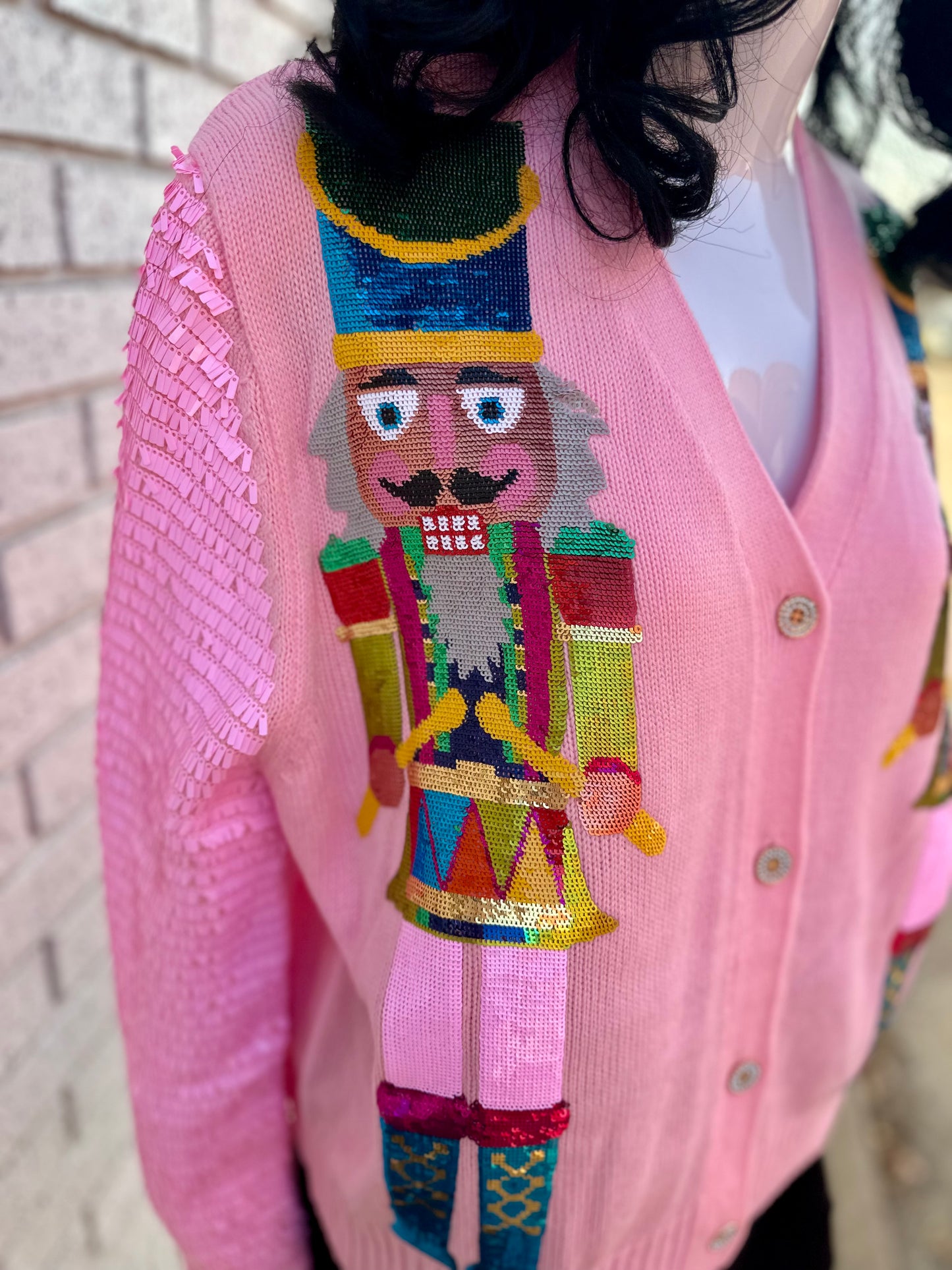 Pink Shard Sequin Sleeve Nutcracker Cardigan