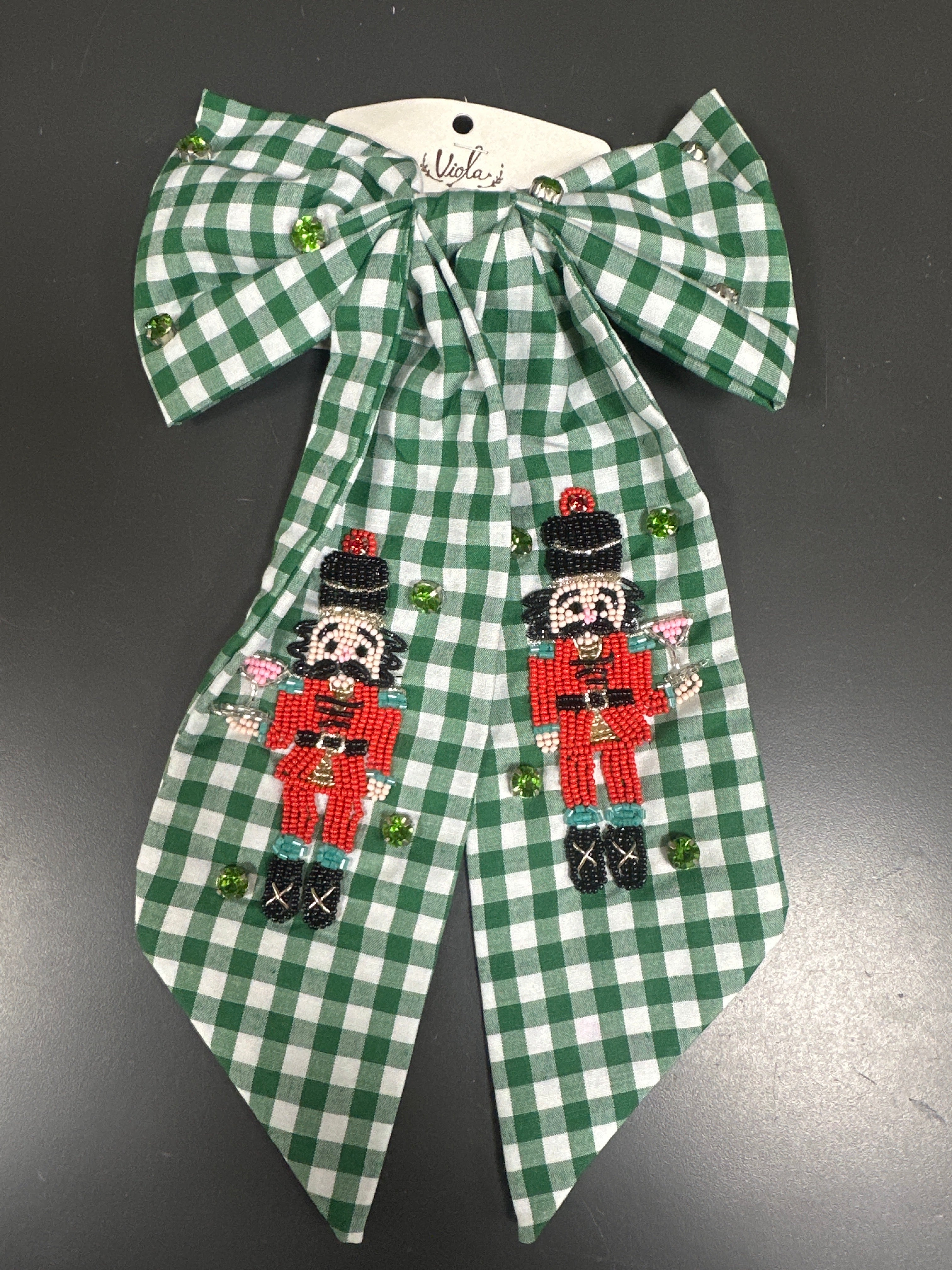 CHECKER NUTCRACKER HAIR BOW - GREEN
