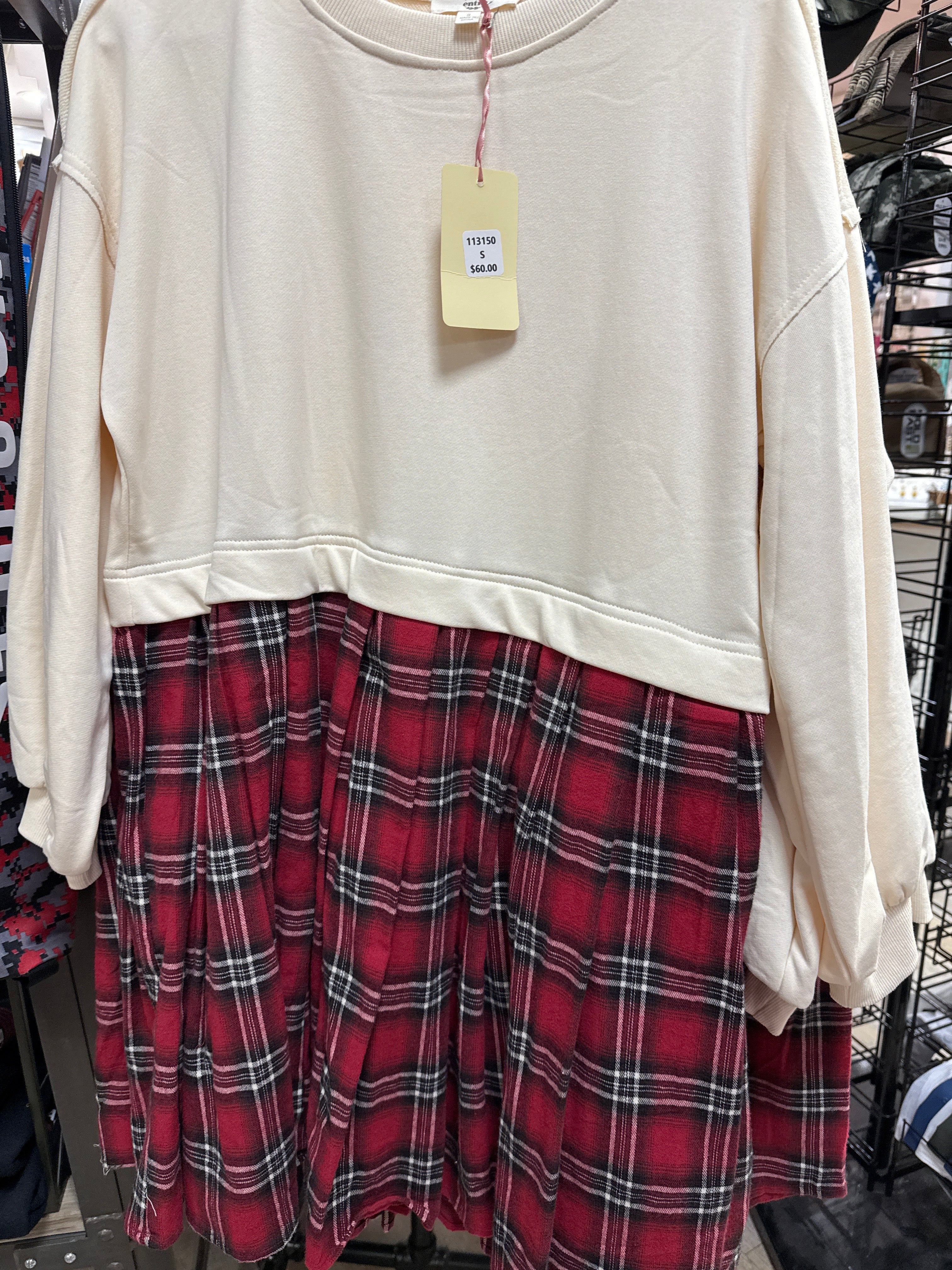 ECRU TOP W/RED PLAID SKIRT DRESS