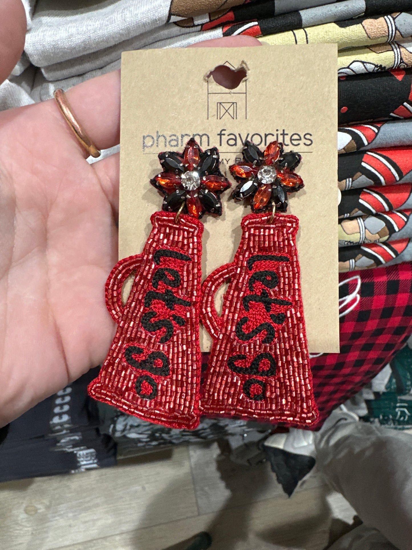 LET'S GO MEGAPHONE EARRINGS - RED/BLK