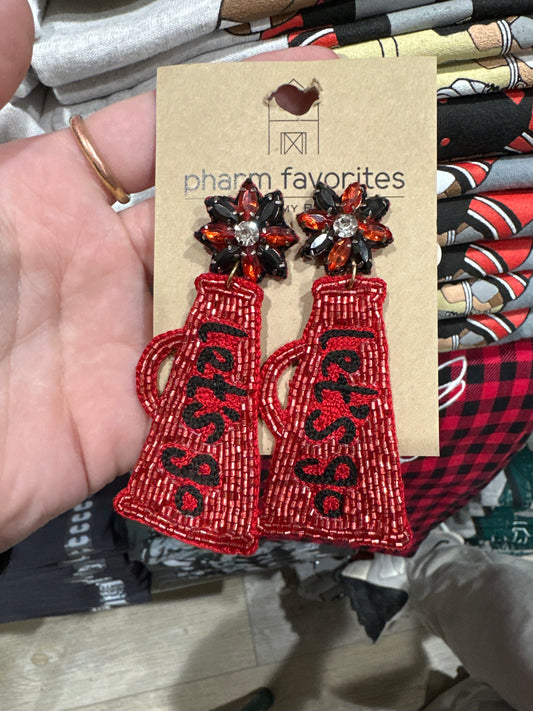 LET'S GO MEGAPHONE EARRINGS - RED/BLK