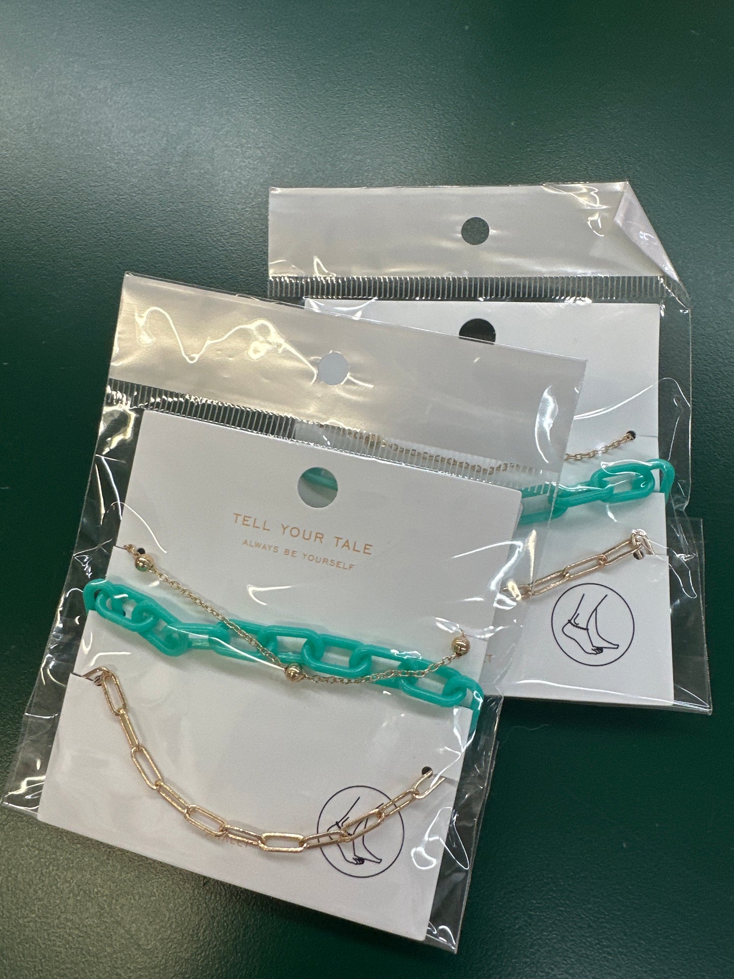 3 GOLD CHAIN & TEAL ACRYLIC CHAIN ANKLET - Pharm Favorites by Economy Pharmacy