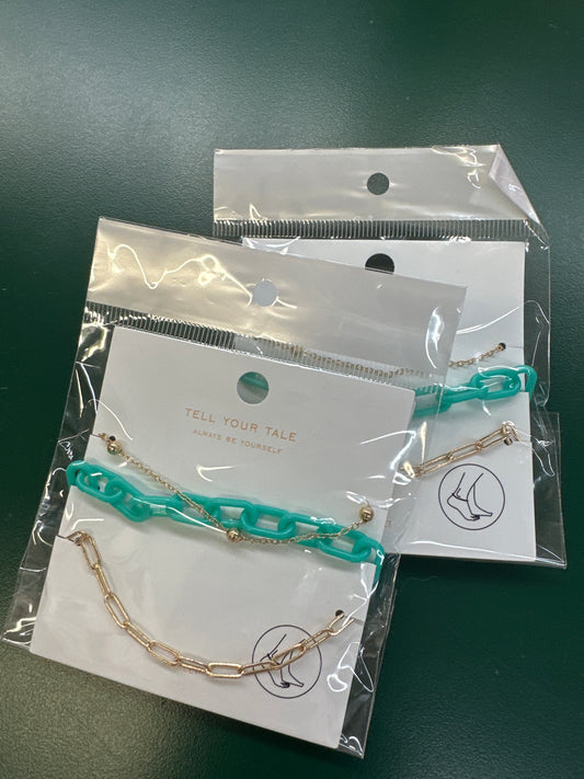 3 GOLD CHAIN & TEAL ACRYLIC CHAIN ANKLET - Pharm Favorites by Economy Pharmacy