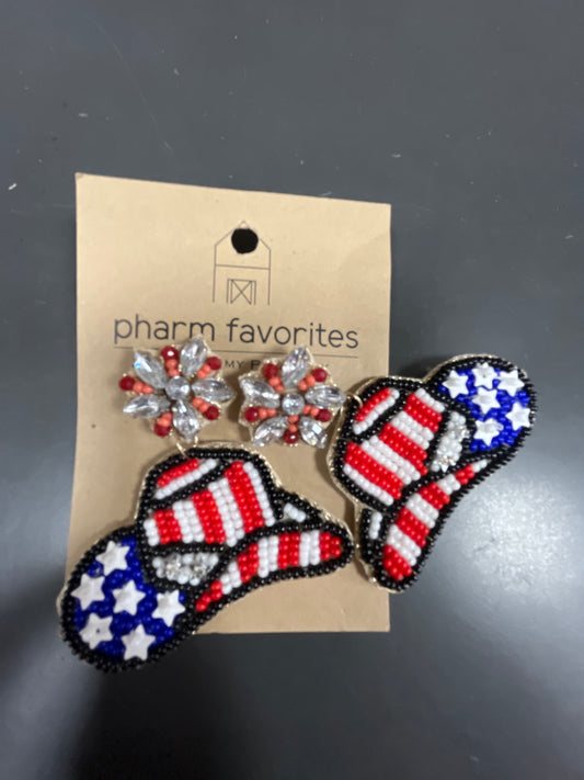 BEADED PATRIOTIC COWBOY HAT EARRINGS