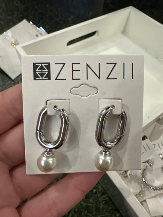 LINK W/PEARL DROP EARRINGS - SILVER