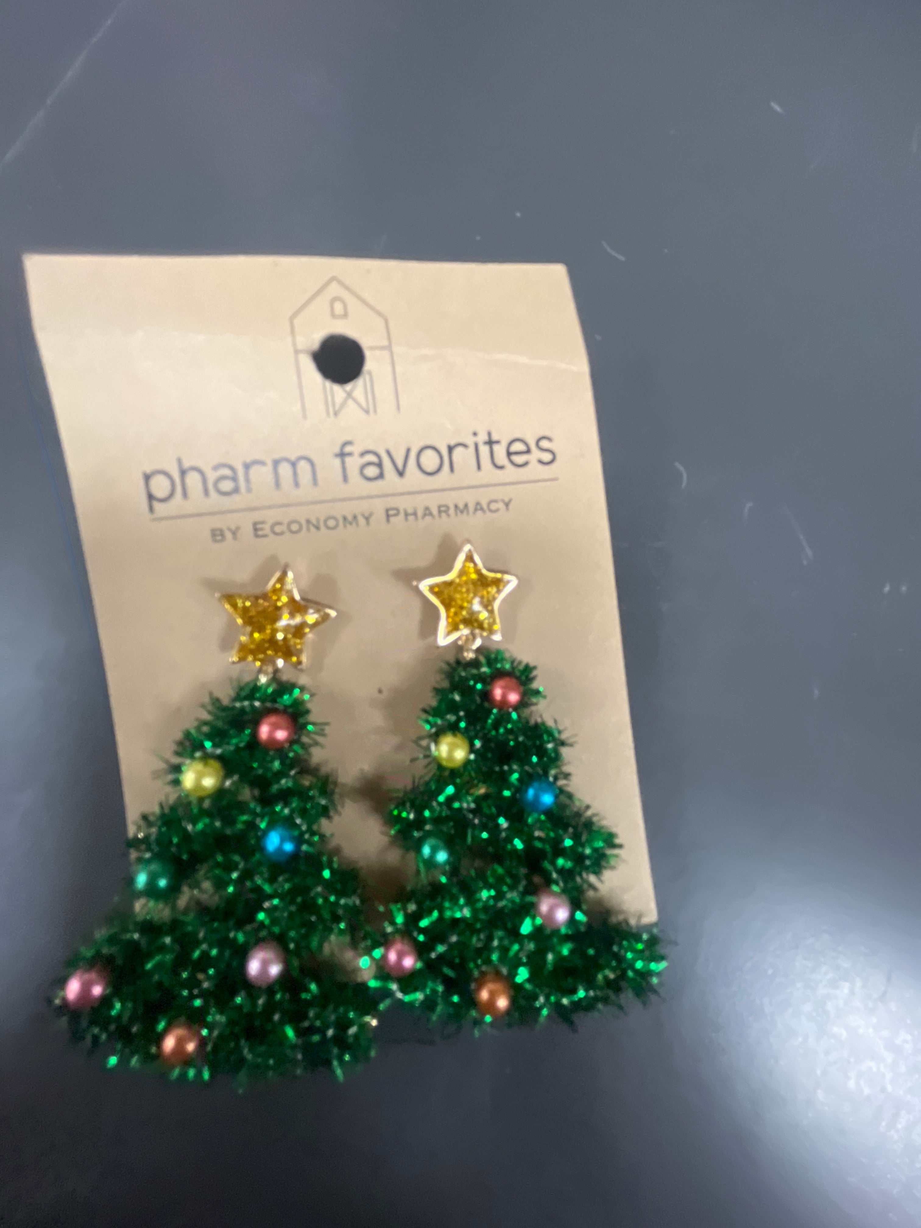 Green Tinsel Tree Earrings