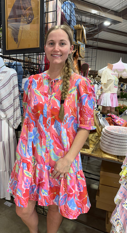 NATALIA FIJI BREEZE PRINT PINK MINI DRESS