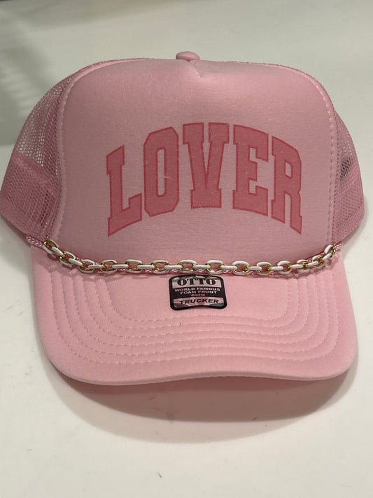 LOVER ARCH TRUCKER HAT W/CHAIN - PINK/WHITE