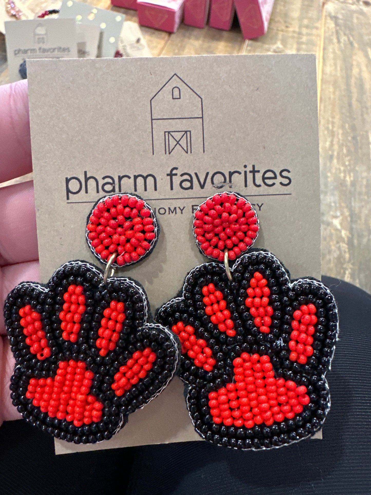 RED PAW PRINT BEADED EARRINGS
