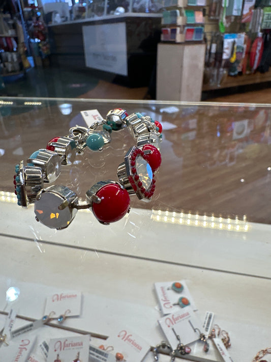 MARIANA SILVER CLUSTER BRACELET- W/ RED/BLU/WHITE IRD CRYSTALS