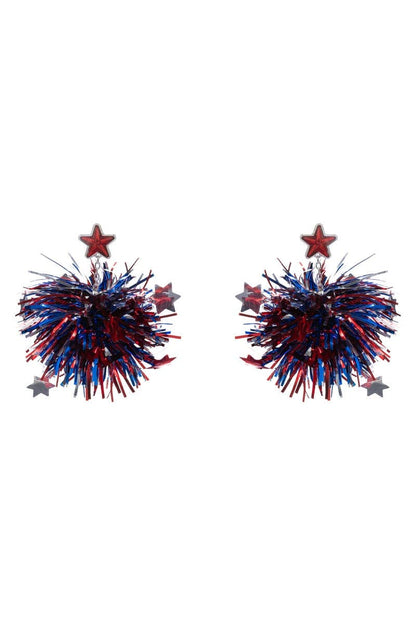 Star Stone American Flag Color Pompom Post Earrings