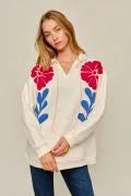 CASUAL HOODIE TOP WITH FLOWER PATCH